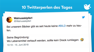Bei unserem Bäcker gibt es seit heute keine #BILD mehr zu kaufen. Seine Begründung: Wo Lebensmittel verkauft werden, sollte kein Dreck rumliegen.