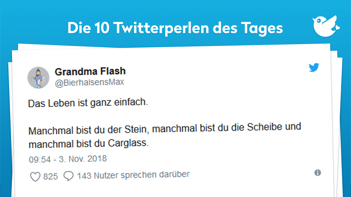 Das Leben ist ganz einfach. Manchmal bist du der Stein, manchmal bist du die Scheibe und manchmal bist du Carglass.