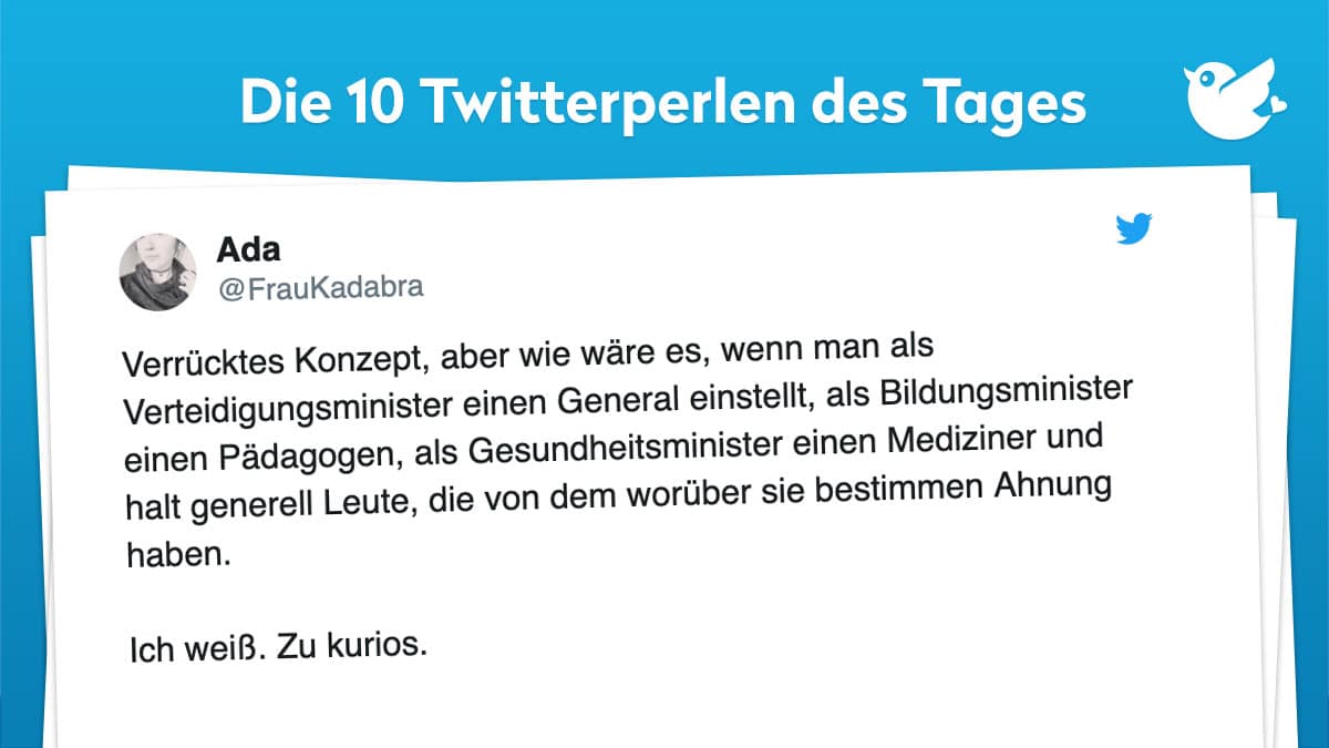 Verrücktes Konzept, aber wie wäre es, wenn man als Verteidigungsminister einen General einstellt, als Bildungsminister einen Pädagogen, als Gesundheitsminister einen Mediziner und halt generell Leute, die von dem worüber sie bestimmen Ahnung haben. Ich weiß. Zu kurios.