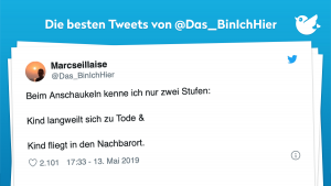 Beim Anschaukeln kenne ich nur zwei Stufen: Kind langweilt sich zu Tode & Kind fliegt in den Nachbarort.
