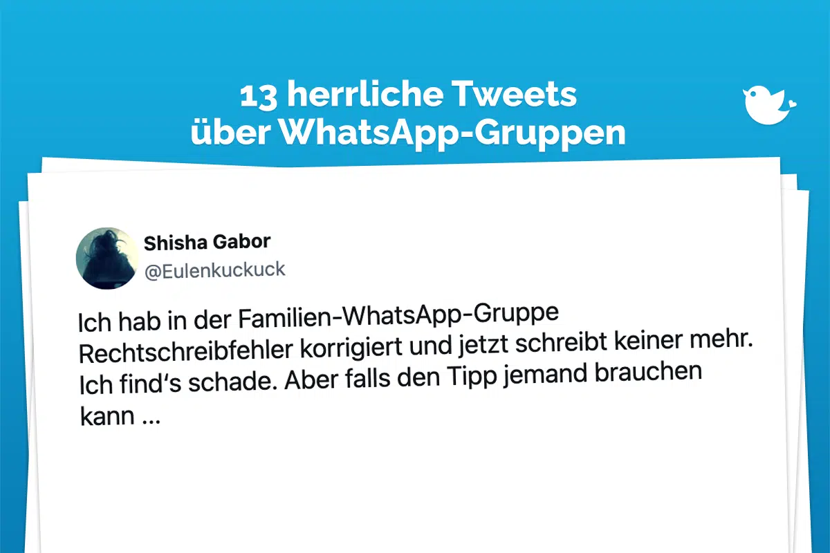 13 herrliche Tweets über WhatsApp-Gruppen: Ich hab in der Familien-WhatsApp-Gruppe Rechtschreibfehler korrigiert und jetzt schreibt keiner mehr. Ich find‘s schade. Aber falls den Tipp jemand brauchen kann ...