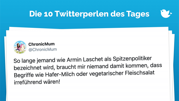So lange jemand wie Armin Laschet als Spitzenpolitiker bezeichnet wird, braucht mir niemand damit kommen, dass Begriffe wie Hafer-Milch oder vegetarischer Fleischsalat irreführend wären!