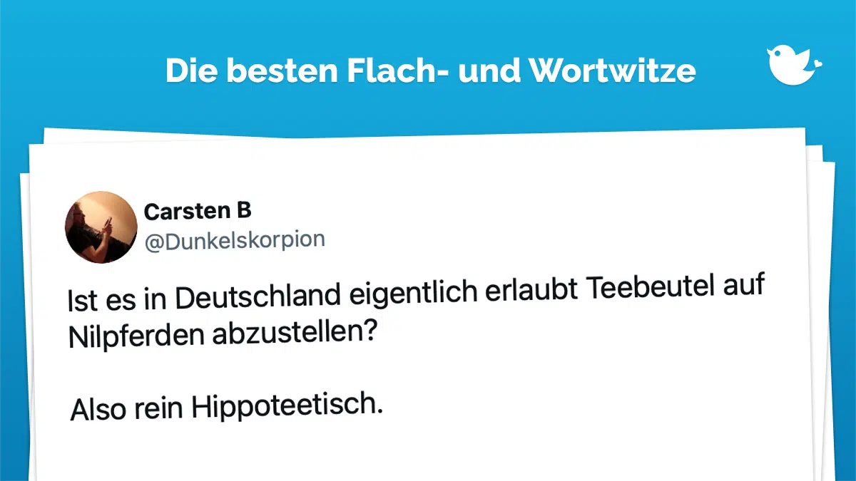 Flachwitz-Freitag: Ist es in Deutschland eigentlich erlaubt Teebeutel auf Nilpferden abzustellen? Also rein Hippoteetisch.