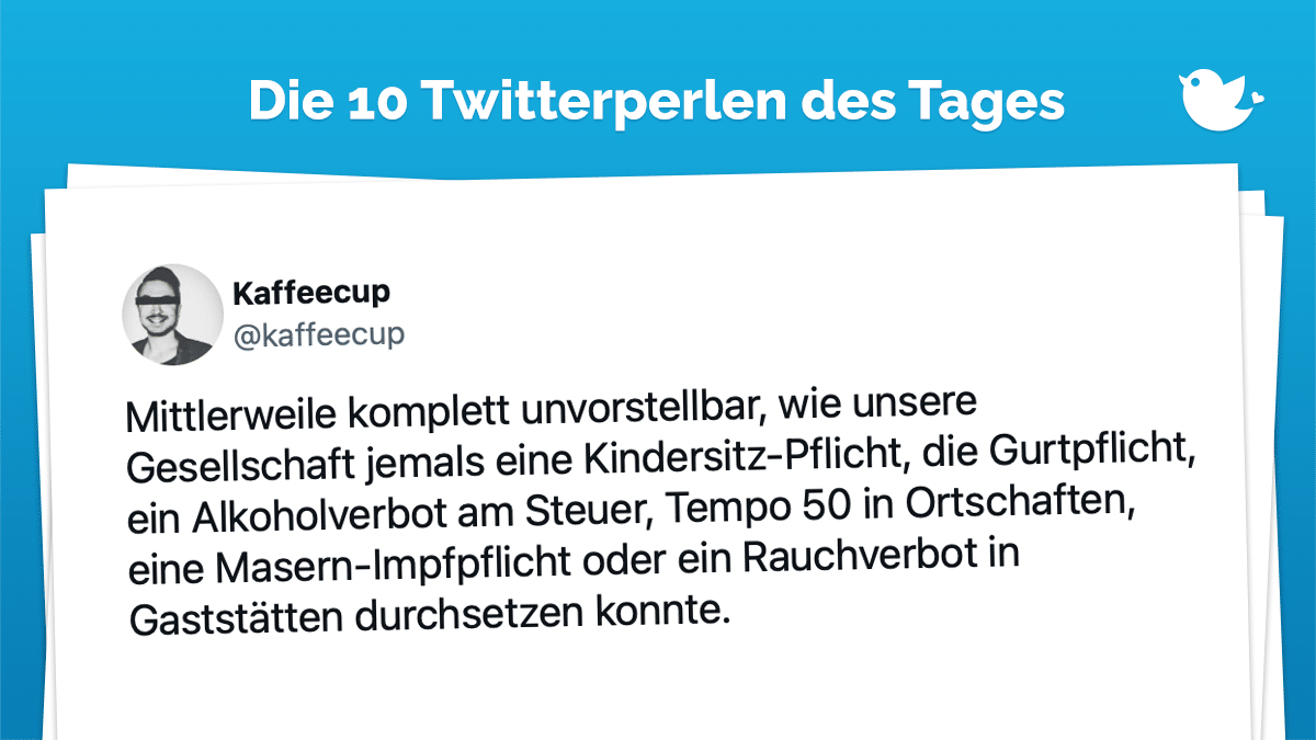 Mittlerweile komplett unvorstellbar, wie unsere Gesellschaft jemals eine Kindersitz-Pflicht, die Gurtpflicht, ein Alkoholverbot am Steuer, Tempo 50 in Ortschaften, eine Masern-Impfpflicht oder ein Rauchverbot in Gaststätten durchsetzen konnte.