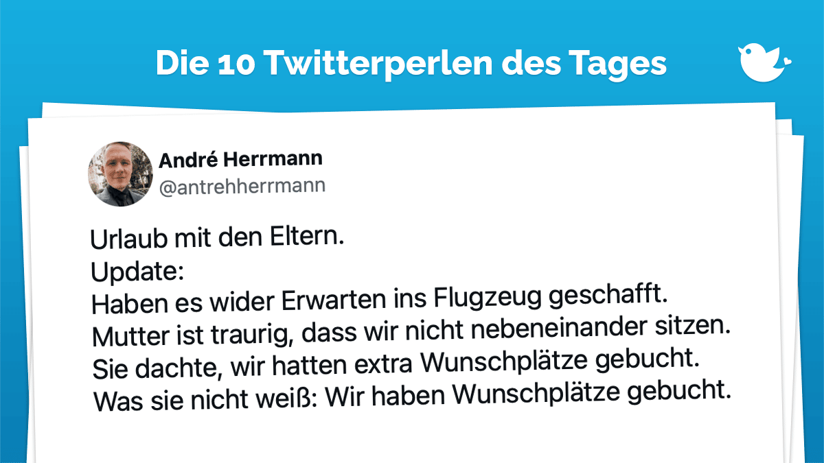 Urlaub mit den Eltern. Update: Haben es wider Erwarten ins Flugzeug geschafft. Mutter ist traurig, dass wir nicht nebeneinander sitzen. Sie dachte, wir hatten extra Wunschplätze gebucht. Was sie nicht weiß: Wir haben Wunschplätze gebucht.