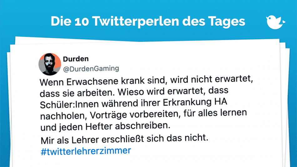 Wenn Erwachsene krank sind, wird nicht erwartet, dass sie arbeiten. Wieso wird erwartet, dass Schüler:Innen während ihrer Erkrankung HA nachholen, Vorträge vorbereiten, für alles lernen und jeden Hefter abschreiben. Mir als Lehrer erschließt sich das nicht.