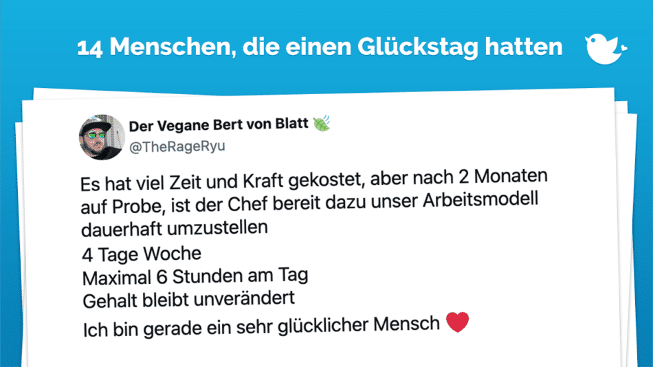 Es hat viel Zeit und Kraft gekostet, aber nach 2 Monaten auf Probe, ist der Chef bereit dazu unser Arbeitsmodell dauerhaft umzustellen 4 Tage Woche Maximal 6 Stunden am Tag Gehalt bleibt unverändert Ich bin gerade ein sehr glücklicher Mensch ❤️