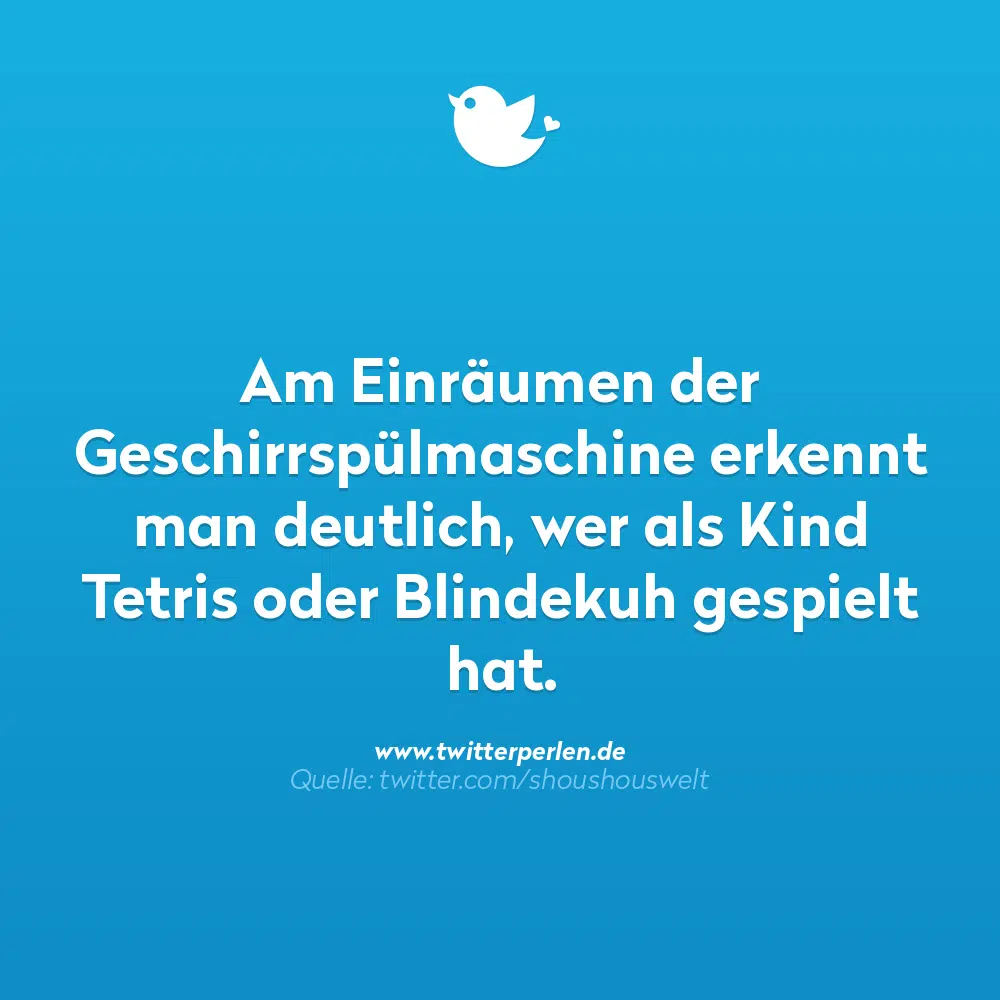 Am Einräumen der Geschirrspülmaschine erkennt man deutlich, wer als Kind Tetris oder Blindekuh gespielt hat. Quelle: twitter.com/shoushouswelt