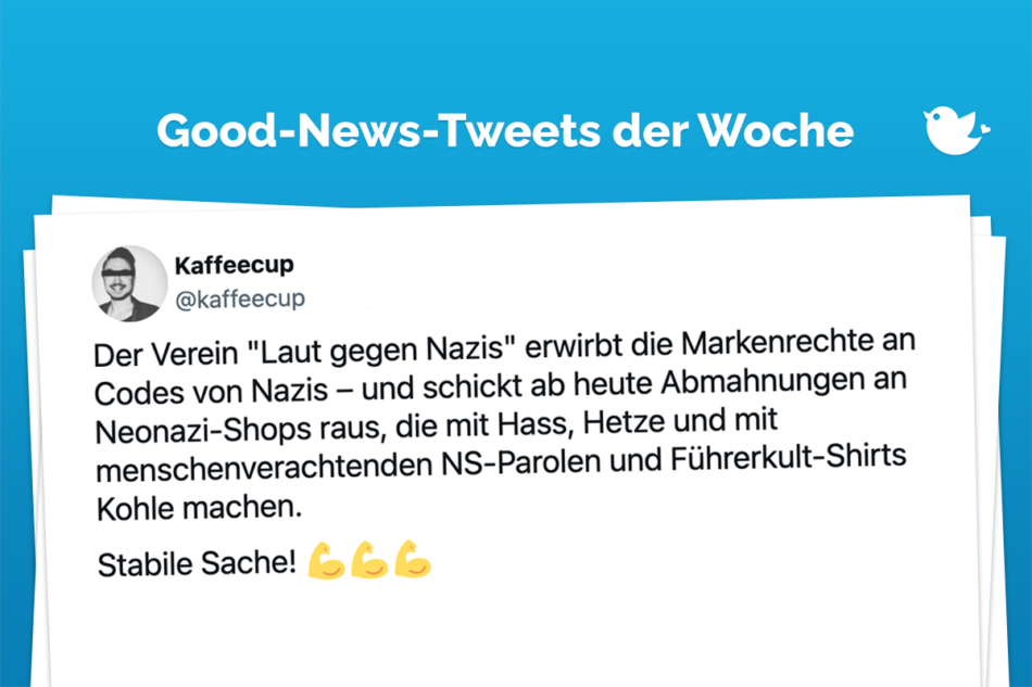 Der Verein "Laut gegen Nazis" erwirbt die Markenrechte an Codes von Nazis – und schickt ab heute Abmahnungen an Neonazi-Shops raus, die mit Hass, Hetze und mit menschenverachtenden NS-Parolen und Führerkult-Shirts Kohle machen. Stabile Sache! 💪💪💪