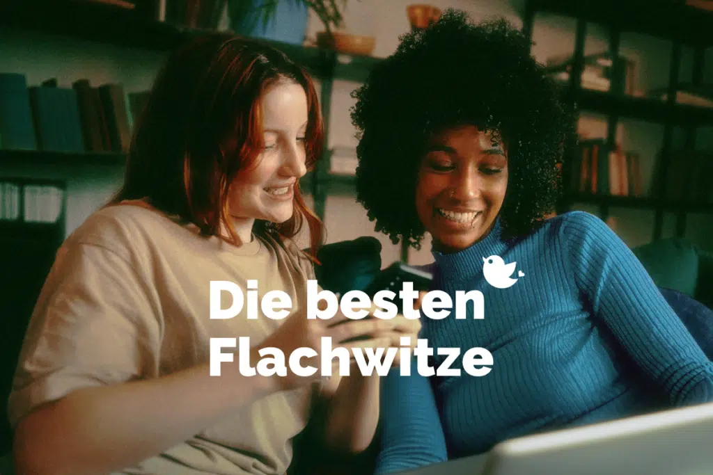 Zwei Freundinnen lesen die lustigsten Flachwitze auf twitterperlen.de