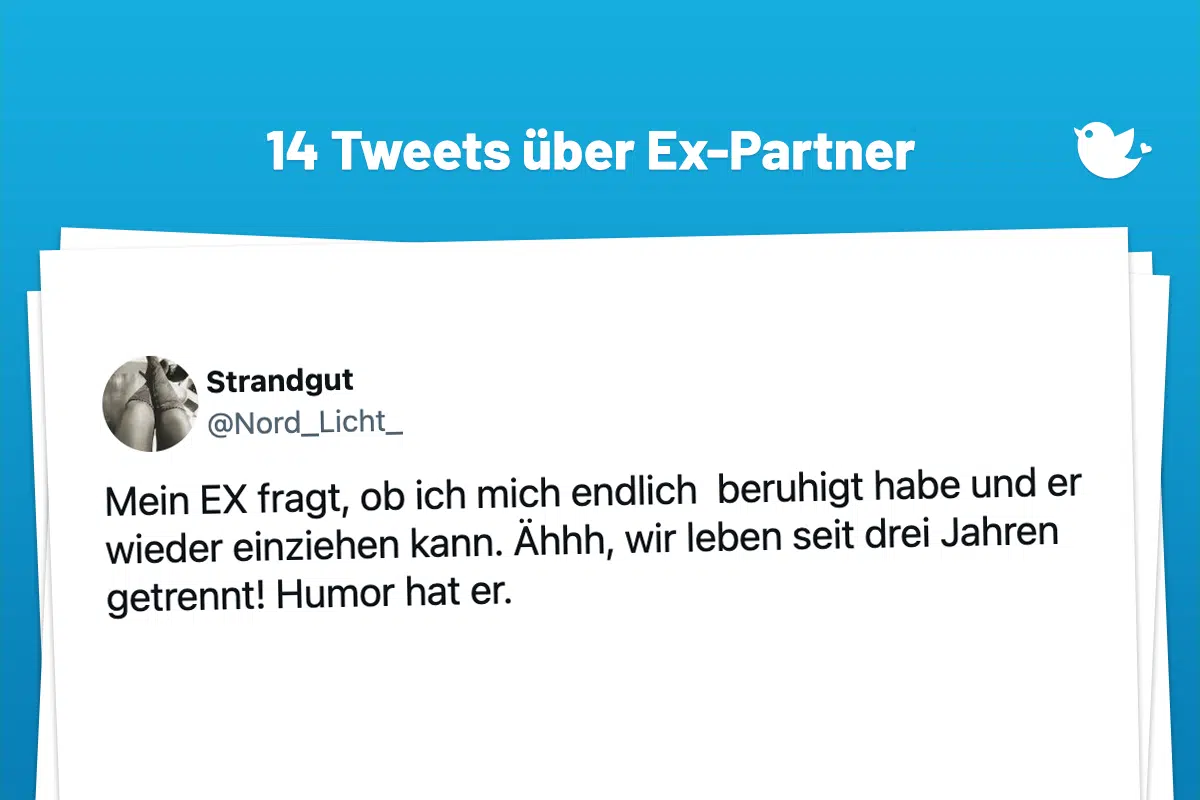 Mein EX fragt, ob ich mich endlich beruhigt habe und er wieder einziehen kann. Ähhh, wir leben seit drei Jahren getrennt! Humor hat er.