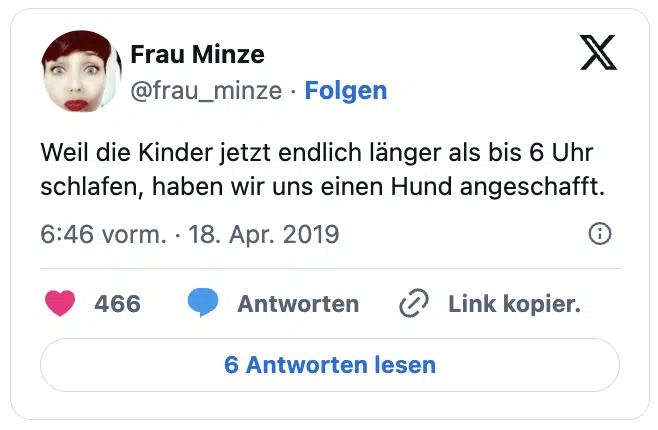 Weil die Kinder jetzt endlich länger als bis 6 Uhr schlafen, haben wir uns einen Hund angeschafft.