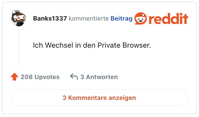 Ich Wechsel in den Private Browser.