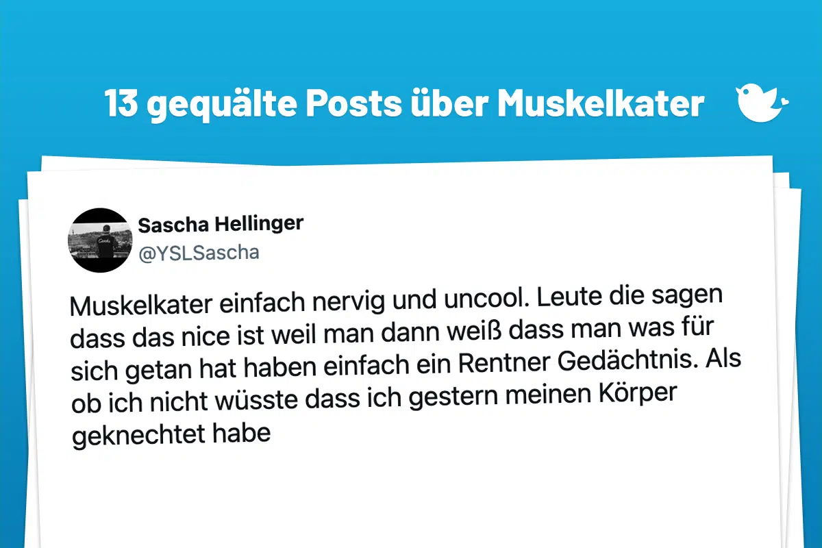 Muskelkater einfach nervig und uncool. Leute die sagen dass das nice ist weil man dann weiß dass man was für sich getan hat haben einfach ein Rentner Gedächtnis. Als ob ich nicht wüsste dass ich gestern meinen Körper geknechtet habe