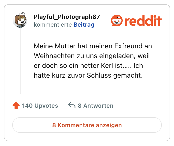 Meine Mutter hat meinen Exfreund an Weihnachten zu uns eingeladen, weil er doch so ein netter Kerl ist….. Ich hatte kurz zuvor Schluss gemacht.