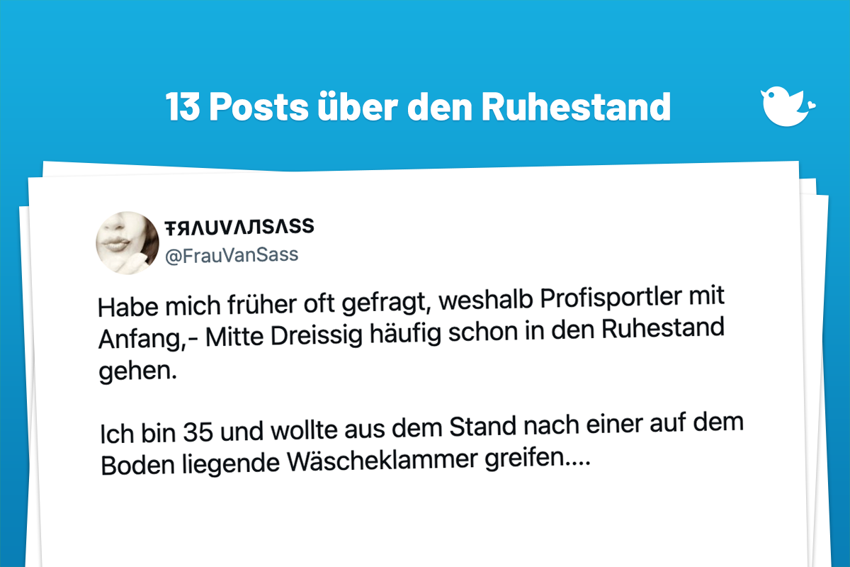 abe mich früher oft gefragt, weshalb Profisportler mit Anfang,- Mitte Dreissig häufig schon in den Ruhestand gehen. Ich bin 35 und wollte aus dem Stand nach einer auf dem Boden liegende Wäscheklammer greifen....