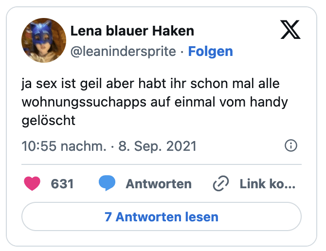 ja sex ist geil aber habt ihr schon mal alle wohnungssuchapps auf einmal vom handy gelöscht