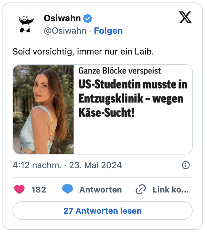 Seid vorsichtig, immer nur ein Laib.