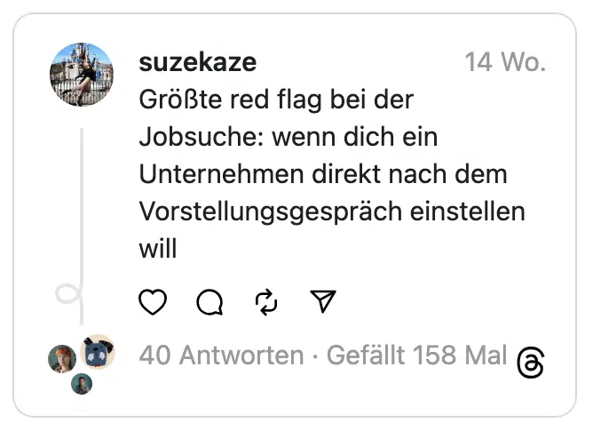 Größte red flag bei der Jobsuche: wenn dich ein Unternehmen direkt nach dem Vorstellungsgespräch einstellen will
