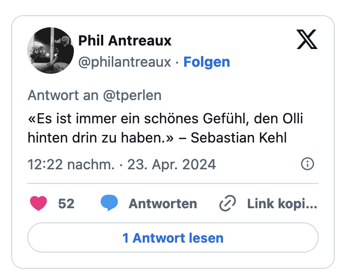 Es ist immer ein schönes Gefühl, den Olli hinten drin zu haben.» - Sebastian Kehl