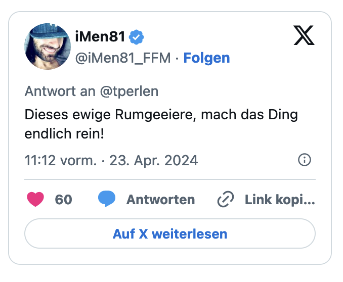 Dieses ewige Rumgeeiere, mach das Ding endlich rein!