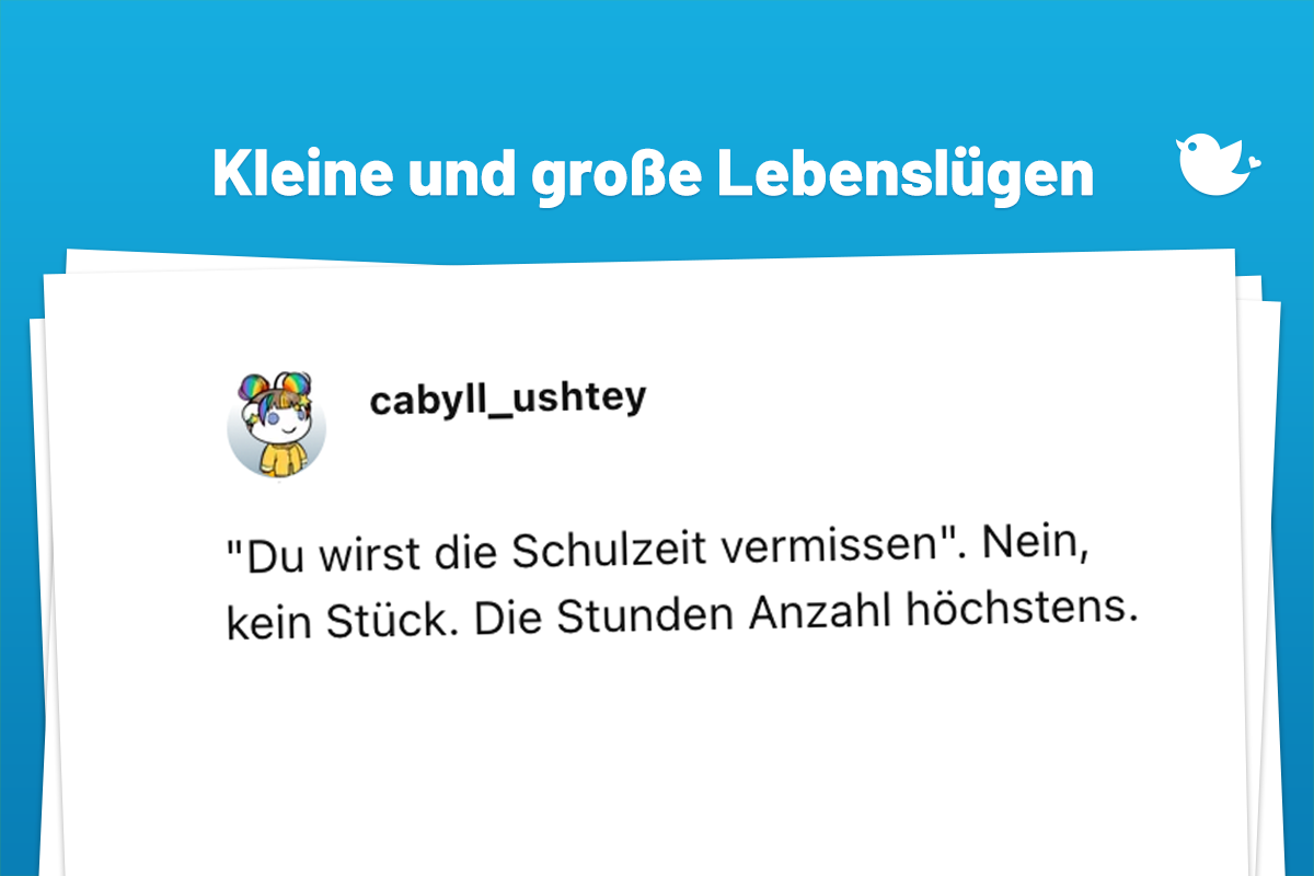 "Du wirst die Schulzeit vermissen". Nein, kein Stück. Die Stunden Anzahl höchstens.