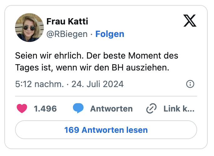 Seien wir ehrlich. Der beste Moment des Tages ist, wenn wir den BH ausziehen.
