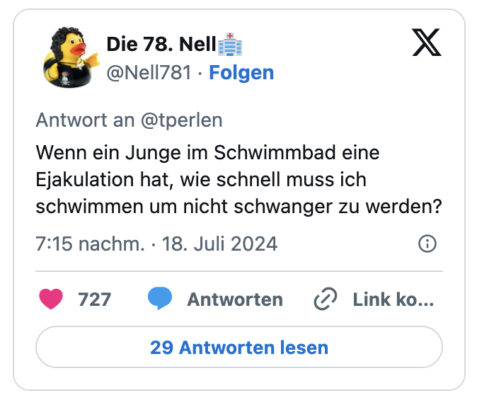 Wenn ein Junge im Schwimmbad eine Ejakulation hat, wie schnell muss ich schwimmen um nicht schwanger zu werden?