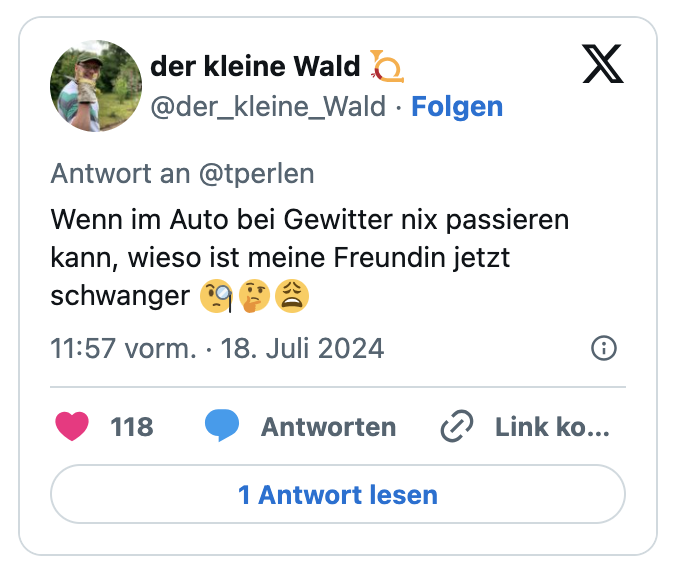 Wenn im Auto bei Gewitter nix passieren kann, wieso ist meine Freundin jetzt schwanger 🧐🤔😩
