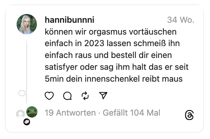können wir orgasmus vortäuschen einfach in 2023 lassen schmeiß ihn einfach raus und bestell dir einen satisfyer oder sag ihm halt das er seit 5min dein innenschenkel reibt maus
