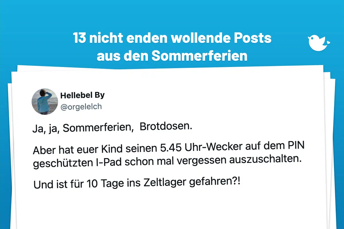13 nicht enden wollende Posts aus den Sommerferien: Ja, ja, Sommerferien, Brotdosen. Aber hat euer Kind seinen 5.45 Uhr-Wecker auf dem PIN geschützten I-Pad schon mal vergessen auszuschalten. Und ist für 10 Tage ins Zeltlager gefahren?!