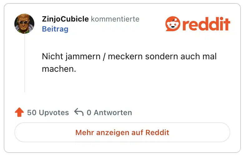Nicht jammern / meckern sondern auch mal machen.