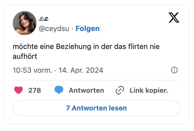möchte eine Beziehung in der das flirten nie aufhört
