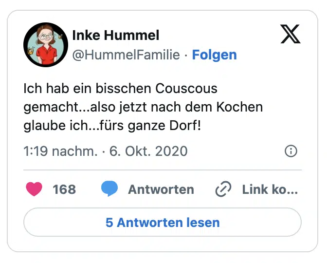 ch hab ein bisschen Couscous gemacht...also jetzt nach dem Kochen glaube ich...fürs ganze Dorf!