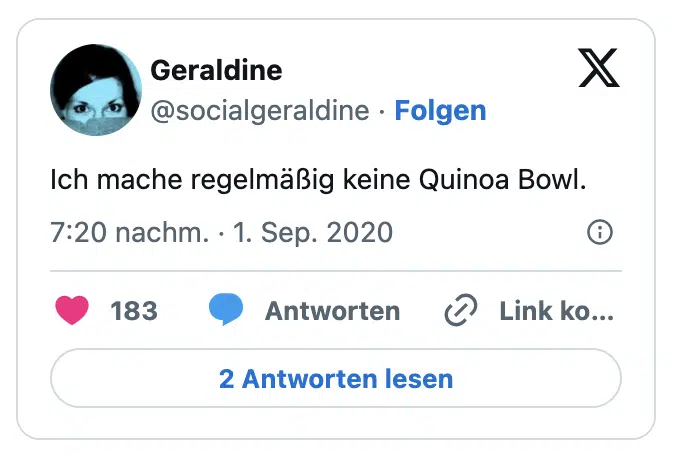 Ich mache regelmäßig keine Quinoa Bowl.
