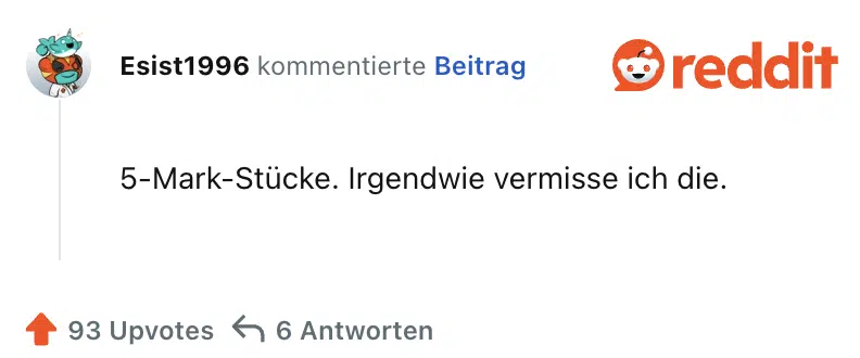 5-Mark-Stücke. Irgendwie vermisse ich die.