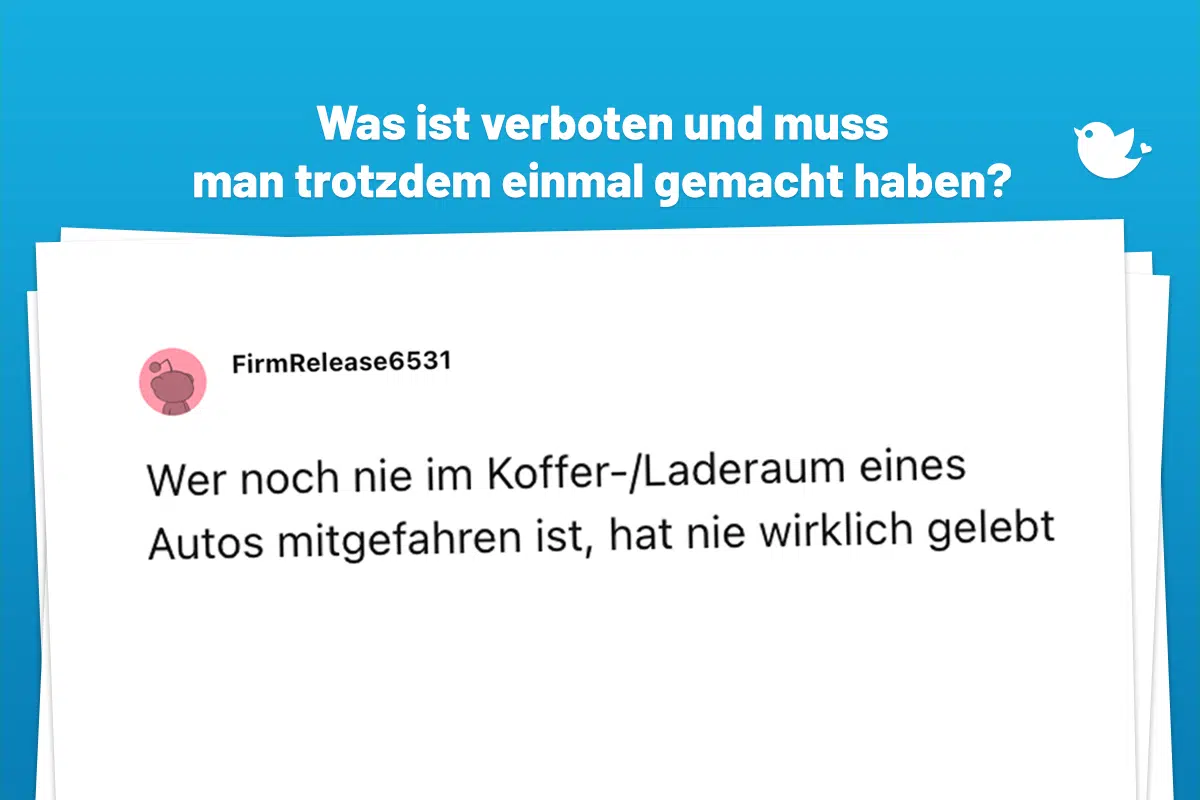 Wer noch nie im Koffer-/Laderaum eines Autos mitgefahren ist, hat nie wirklich gelebt