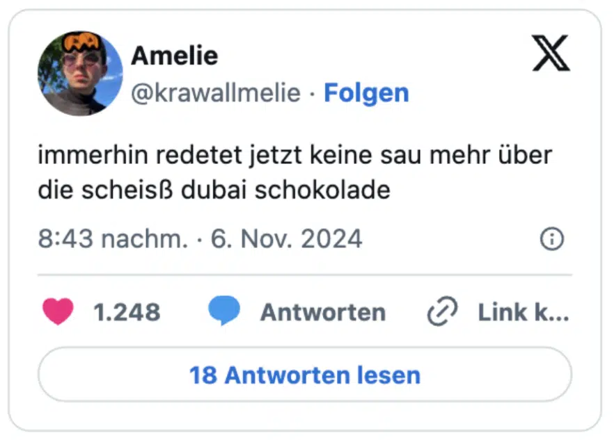 immerhin redetet jetzt keine sau mehr über die scheisß dubai schokolade