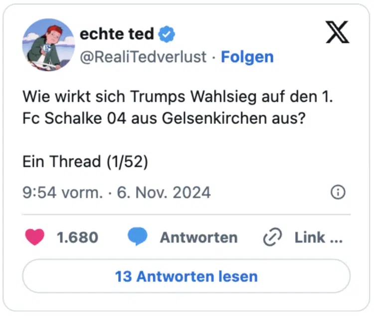 Wie wirkt sich Trumps Wahlsieg auf den 1. Fc Schalke 04 aus Gelsenkirchen aus?

Ein Thread (1/52)