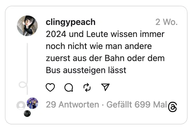 2024 und Leute wissen immer noch nicht wie man andere zuerst aus der Bahn oder dem Bus aussteigen lässt
