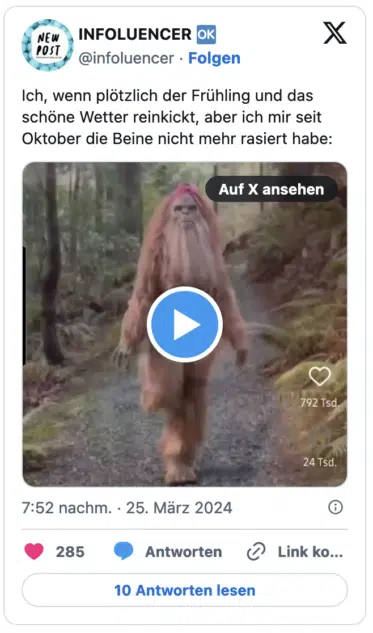 Ich, wenn plotzlich der Frühling und das schöne Wetter reinkickt, aber ich mir seit Oktober die Beine nicht mehr rasiert habe: