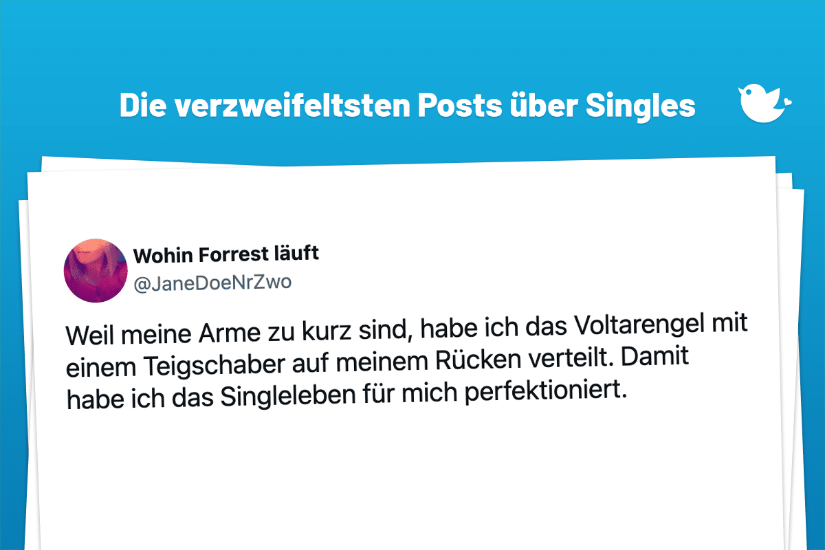 Weil meine Arme zu kurz sind, habe ich das Voltarengel mit einem Teigschaber auf meinem Rücken verteilt. Damit habe ich das Singleleben für mich perfektioniert.
