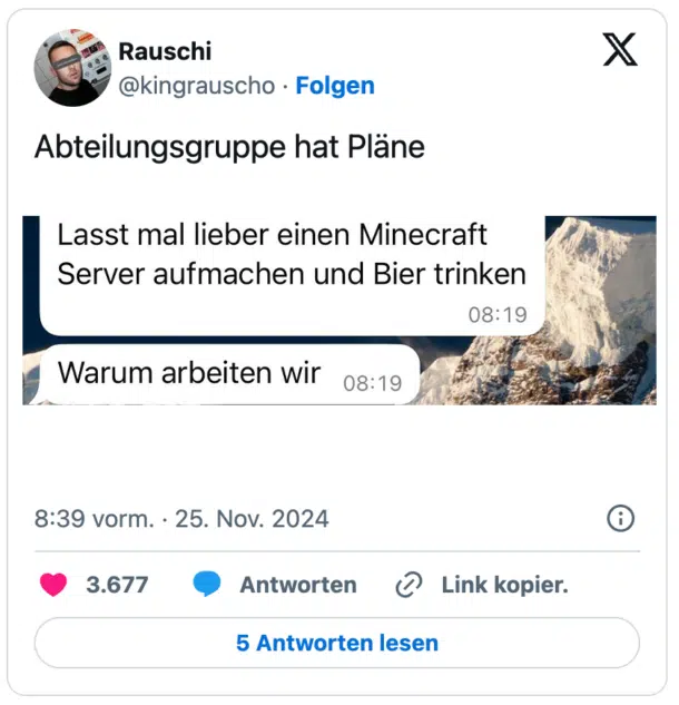 Abteilungsgruppe hat Pläne pic.twitter.com/LpN6VNhDqd
— Rauschi (@kingrauscho)
