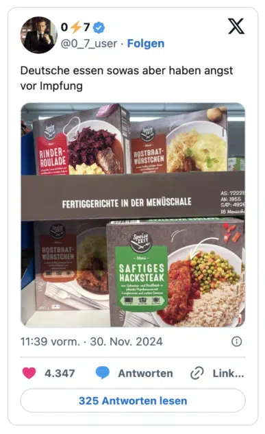Deutsche essen sowas aber haben angst vor Impfung
