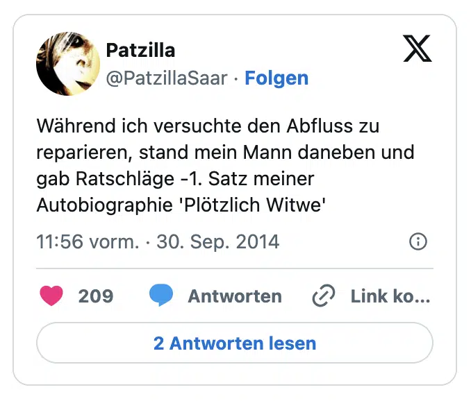 Während ich versuchte den Abfluss zu reparieren, stand mein Mann daneben und gab Ratschläge -1. Satz meiner Autobiographie 'Plötzlich Witwe'
