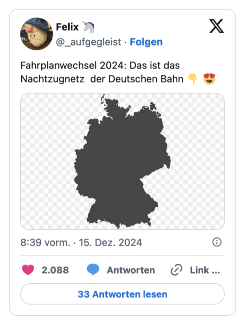 Fahrplanwechsel 2024: Das ist das Nachtzugnetz der Deutschen Bahn