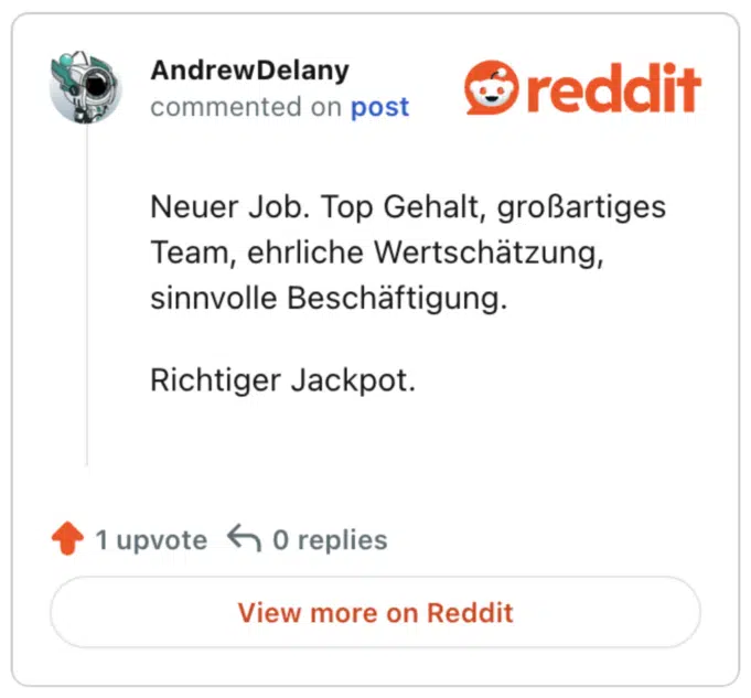 Neuer Job. Top Gehalt, großartiges Team, ehrliche Wertschätzung, sinnvolle Beschäftigung.

Richtiger Jackpot.