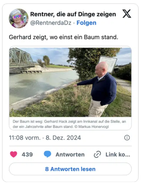 Gerhard zeigt, wo einst ein Baum stand.
