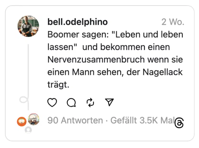 Boomer sagen: "Leben und leben lassen" und bekommen einen Nervenzusammenbruch wenn sie einen Mann sehen, der Nagellack trägt.

