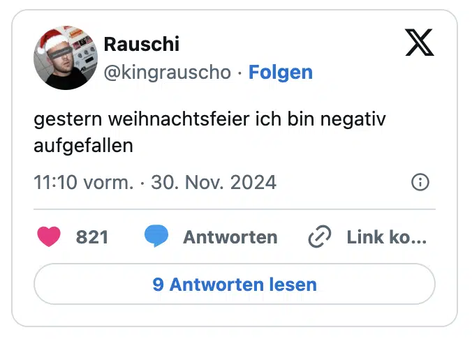 gestern weihnachtsfeier ich bin negativ aufgefallen

